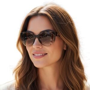 Michael Kors Tabitha Brown Glitter Tortoise Round Cat Eye Sunglasses Gold MK6026